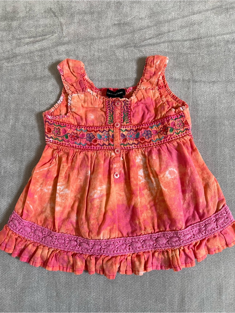 Calvin Klein Jeans Pink Orange Tie-Dye Embroidered Girls 18M Tank